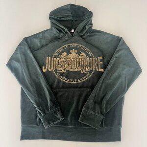 Juicy Couture Y2K Velour Oversized Gold Graphic Los Glamour Pullover Hoodie Med